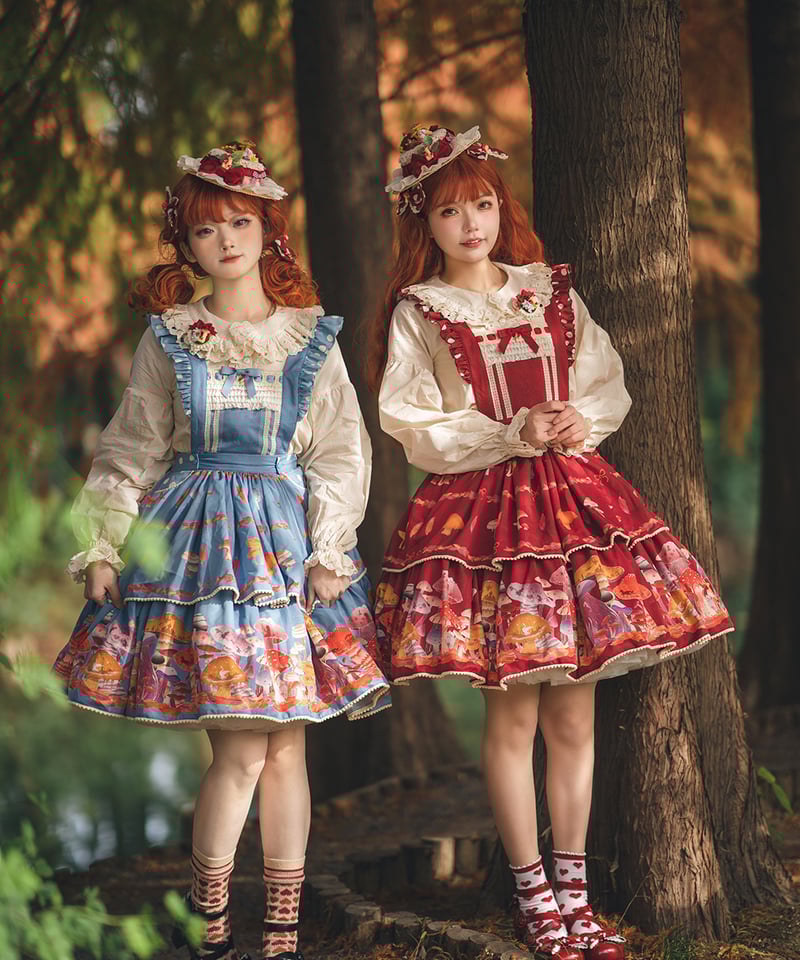 Miss Cube きのこの妖精 ロリィタドレス 胸当て付き吊スカート Miss Cube きのこの妖精 ロリィタドレス 胸当て付き吊スカート