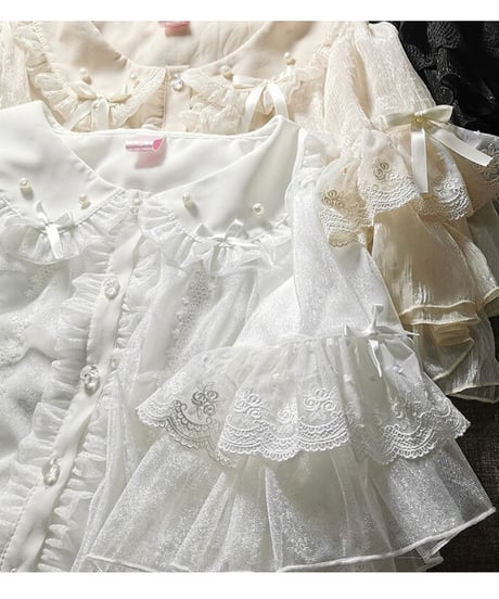 櫻田小鹿  S～5XL ドールカラー 七分フレアスリーブ シフォン ロリィタブラウス [LO204]