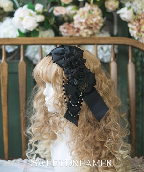 カチューシャタイプ ロリィタ ヘッドドレス ブラックローズ [LO100-8]
