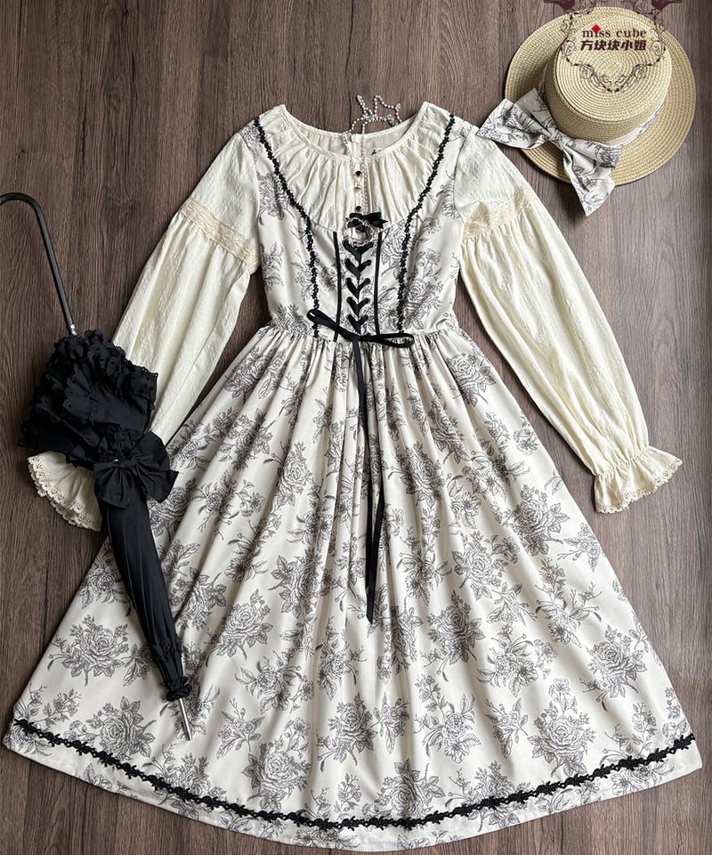 野薔薇レースワンピース 黒 Lサイズ