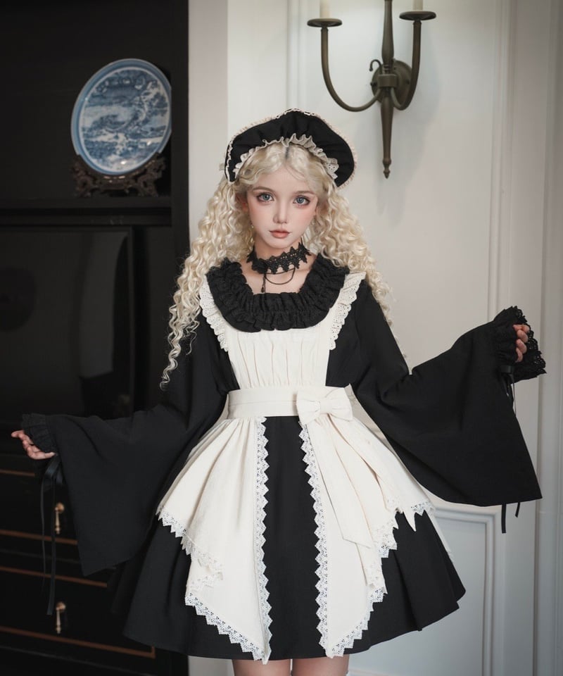 with PUJI / 十六夜 和風メイド ロリィタドレス ワンピース [LO1373] |