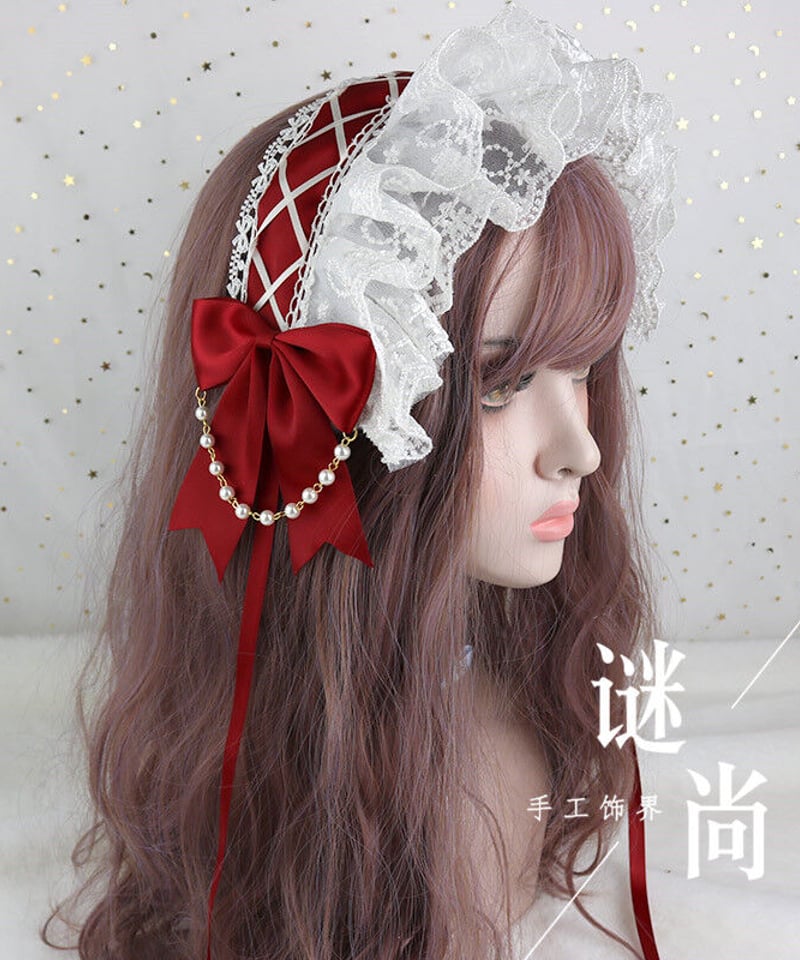 ロリィタ ヘッドドレス レースショートボンネット [LO286] | Roses on