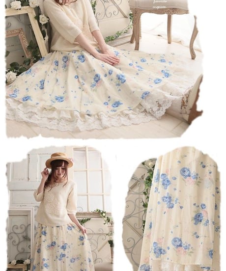 ３層レースのたっぷりのロングペチコート 薄手 春夏 78cm/88cm丈 森ガール [SK34]