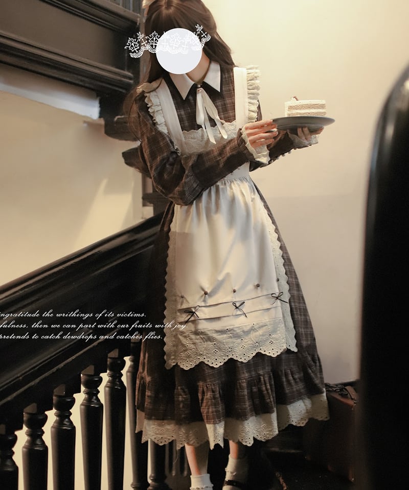 胡桃木JK / フレイヤ ブラウンのチェック柄の長袖レトロ