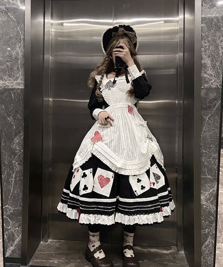 Beleganty Lolita / トランプ パッチ刺繍 アリス コットン ビッグスイング ドレス セット [LO617]