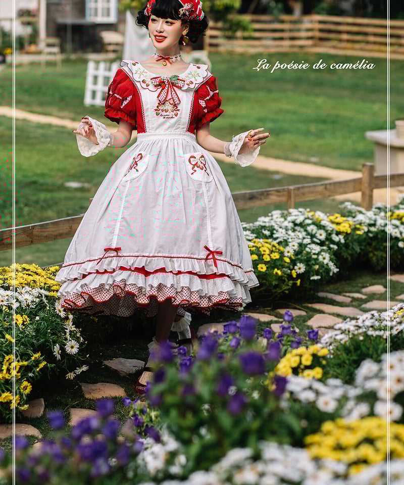 la poésie de camélia いちご 刺繍ロリィタ 刺繍エプロン [LO474