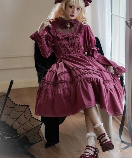 Little Plum / A Night in Bordeaux  ロリィタドレス スタンドカラーワンピース [LO609]
