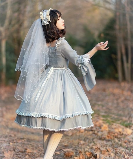 グレー 姫袖 アリス ロリィタドレス ワンピース 遊園OP L [LO103]