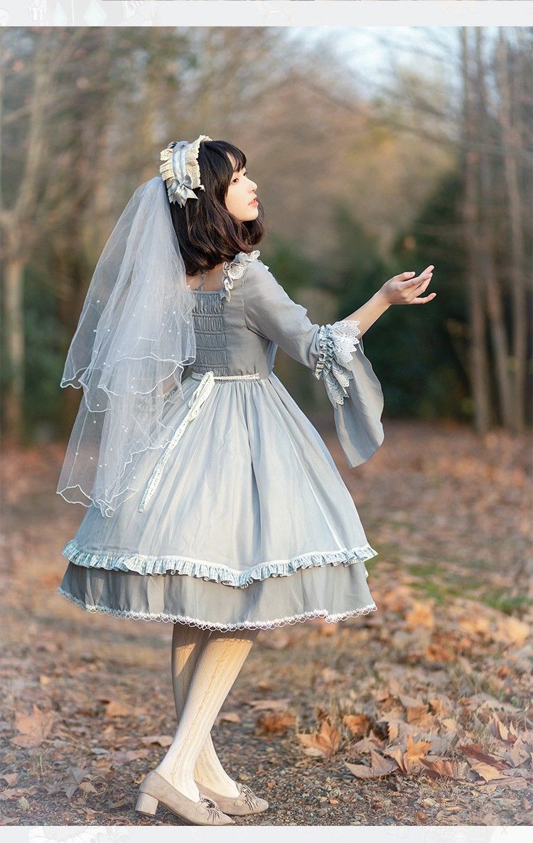 グレー 姫袖 アリス ロリィタドレス ワンピース 遊園OP L [LO103 