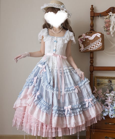 polyhymnia ターシャの庭 クラシック ロリィタ ブルーｘピンクグラデーション フライングスリーブJSK②  [LO634]