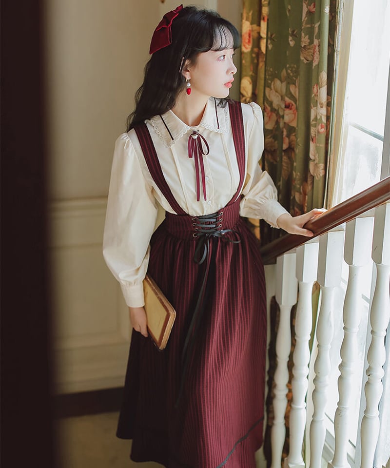 ストライプ コルセットスカート ブラウスセット [LO225] | Roses on the