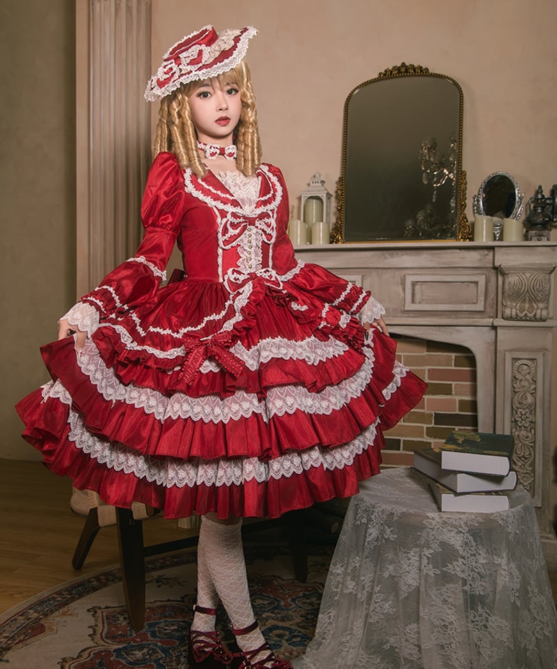 Henrietta ロマンティックサロンワンピース　ボルドー　3 ロリータ Henrietta ロマンティックサロンワンピース ボルドー 3 ロリータ