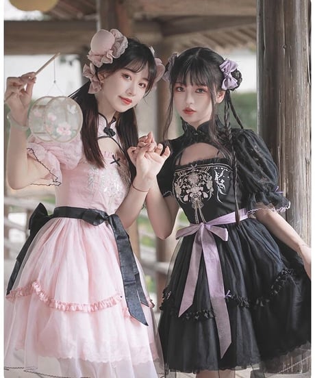 with PUJI  / 中華風 ロリィタドレス 長安謡 半袖ワンピース ピンク XL[LO844]