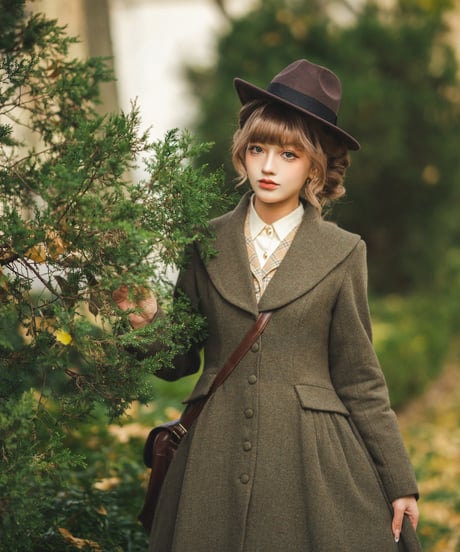Charing Cross / ブラウングリーンのロングスタイル コート、ベスト、スカート、ブラウス ② [LO1279]