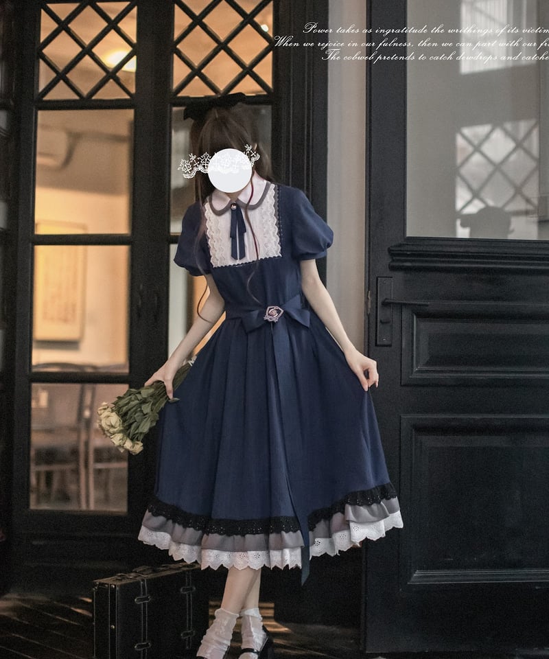 胡桃木JK / フィリス エレガントなレトロなネイビーブルーのチェック柄