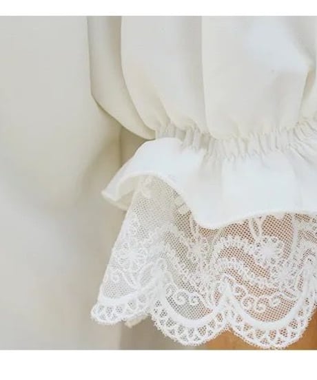 ホワイト 半袖 薔薇刺繍 ドールカラー レース パフスリーブ ロリィタ ブラウス 暗香 XL [LO107]