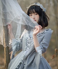 グレー 姫袖 アリス ロリィタドレス ワンピース 遊園OP L [LO103]