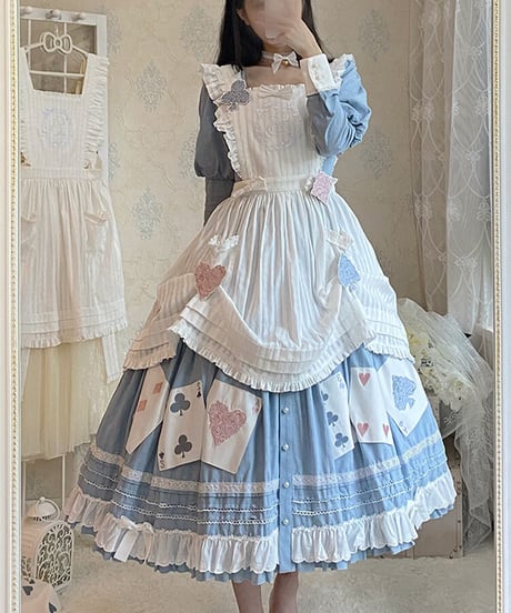 Beleganty Lolita / トランプ パッチ刺繍 アリス コットン ビッグスイング ドレス セット [LO617]