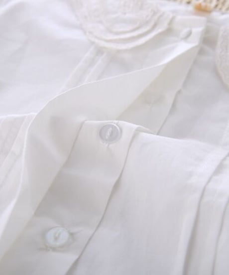 三重レースのドールカラーのかわいい比翼仕立のコットンブラウス XXL [BL198]
