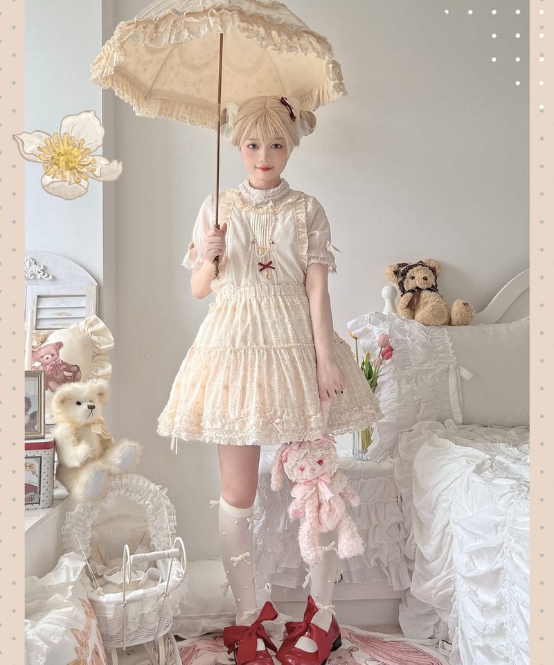 霧の詩 アンティーク レーススカート ペチコート スカート 42cm丈