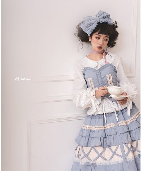 mumu あじさい クラシックロリィタ コットン スカート、ブラウス、ペチコート　フルセット [LO520]
