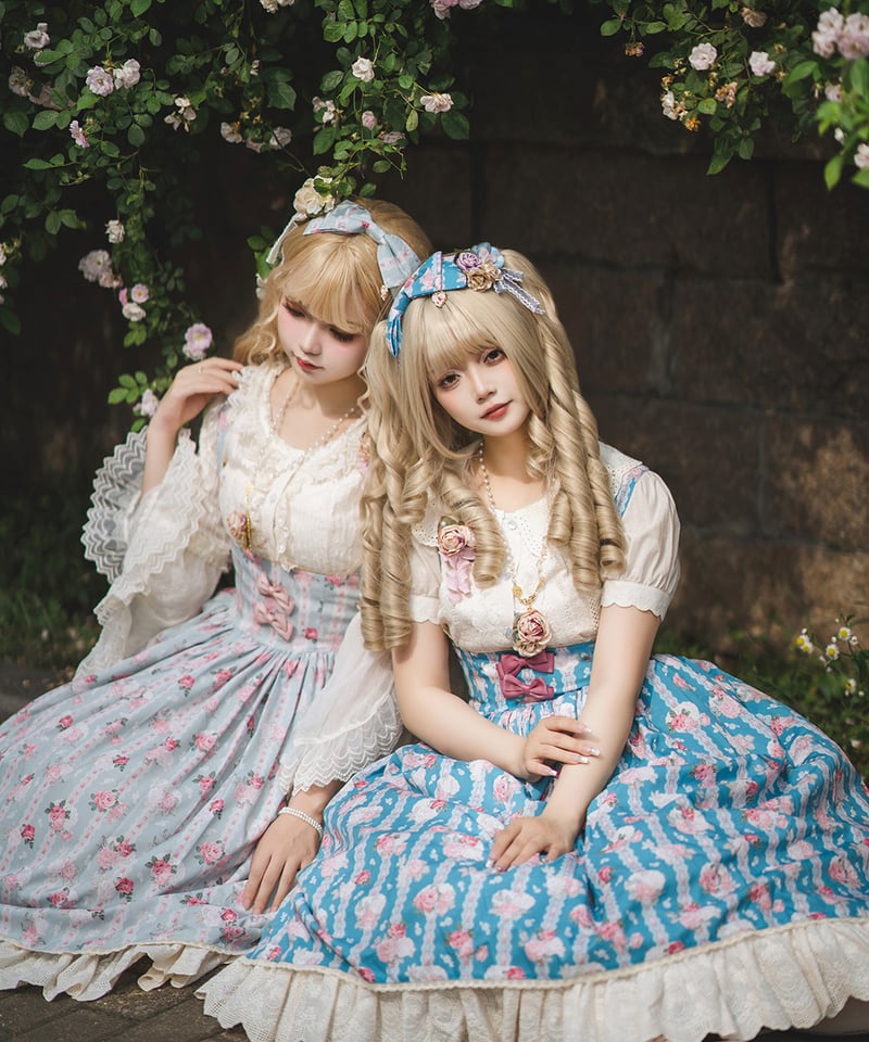 クラシカルロリィタ 青 コルセット バッスル 花柄スカート Miss Point / Point Manor クラシックロリィタ コルセット