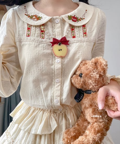 Miss Point 森のきつね コットン刺繍ブラウス [LO689]