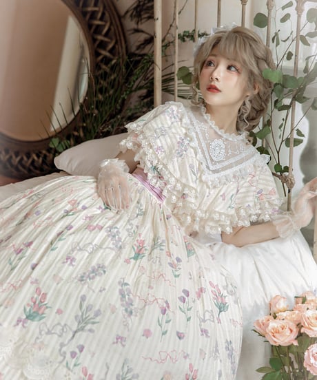 Gloaming 薄暮之海 / about Tulips —チューリップの詩— コットン エドワーディアンドレスSP ワンピース [LO753]