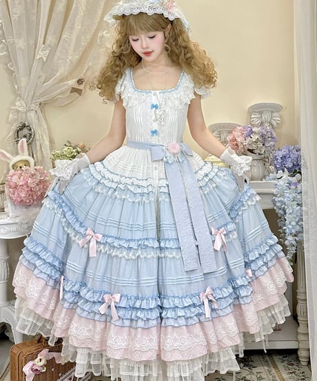 polyhymnia ターシャの庭 クラシック ロリィタ ブルーｘピンクグラデーション フライングスリーブJSK②  [LO634]