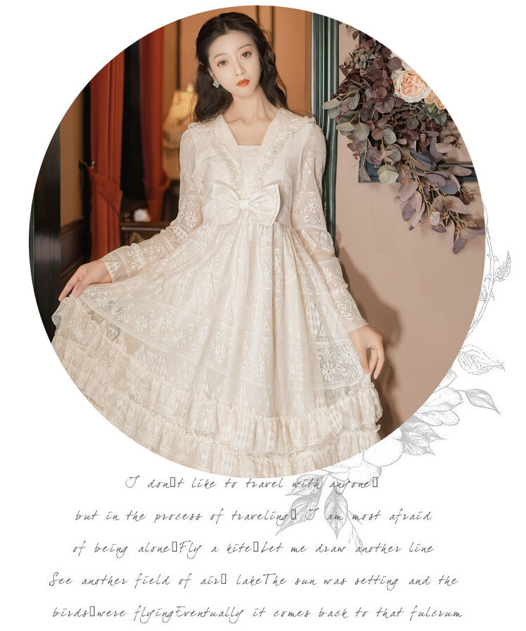 レース×フレンチリッチ✭アプリコットロングワンピース✭デート
