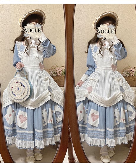 Beleganty Lolita / トランプ パッチ刺繍 アリス コットン ビッグスイング ドレス セット [LO617]