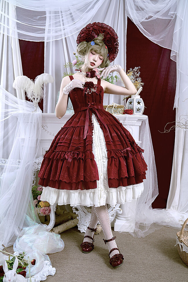 ク4 Cornet 薔薇レース　ジャンパースカート　懐古ロリィタ　黒　ゴスロリ 薔薇少女 クラシックロリィタ ジャンパースカート [LO195] | Roses on