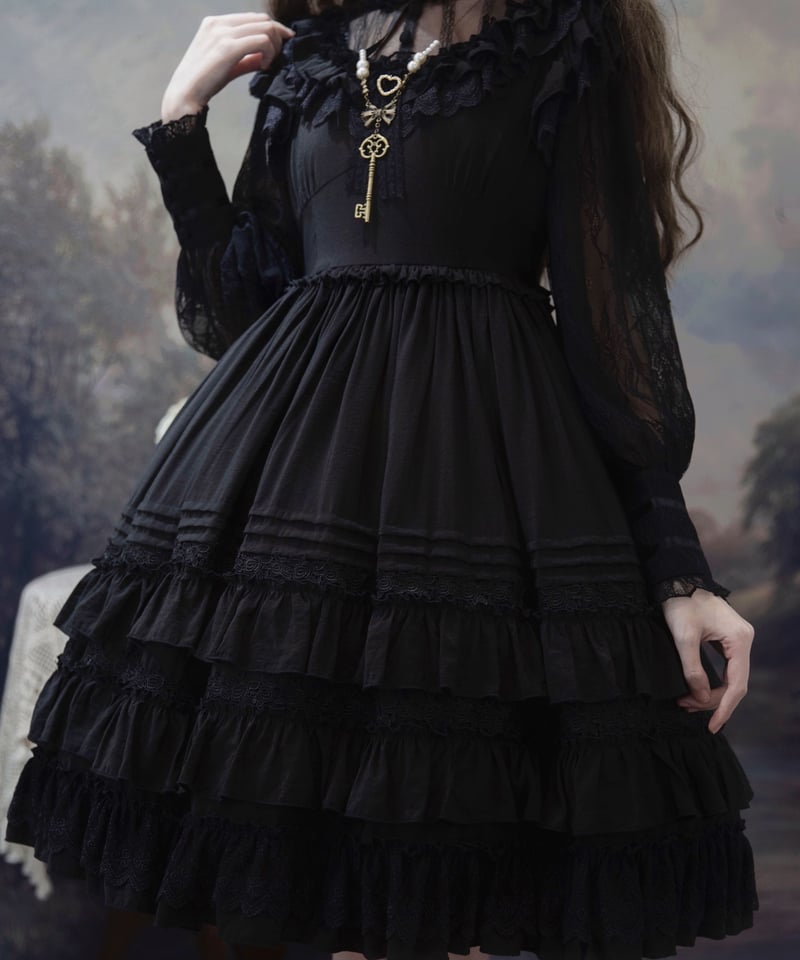 春のアンOP クラシカル ロリィタワンピース Vネック ショート丈