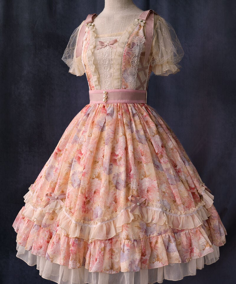 ロリィタ3点セット　JSK &ブラウス&ハット 大きいサイズ 和柄ロリィタ ジャンパースカートセット