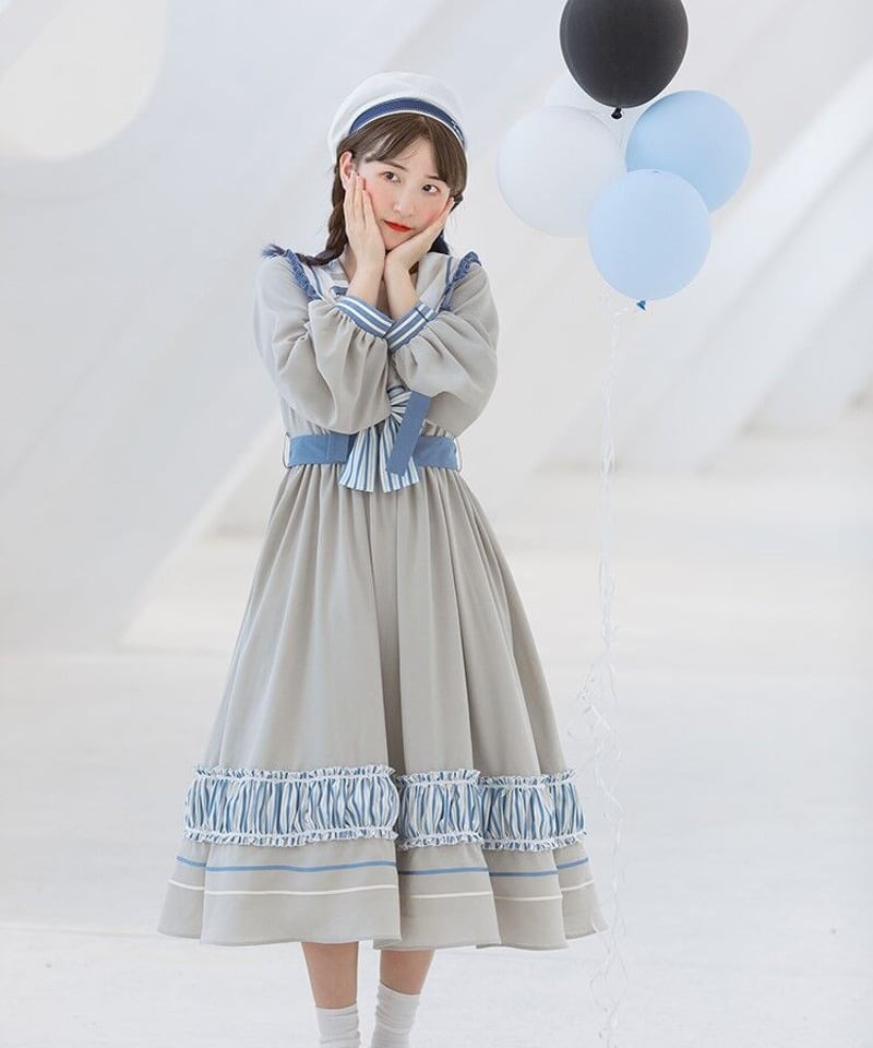 グレー＆ブルー セーラーカラー ロリィタドレス ワンピース
