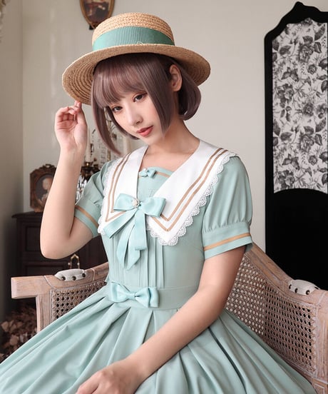 PhysicalDrop☆セーラーストライプワンピース半袖☆ロリィタ フィジカルセーラー（半袖）【黒×グレーライン】 - 俵屋KATO