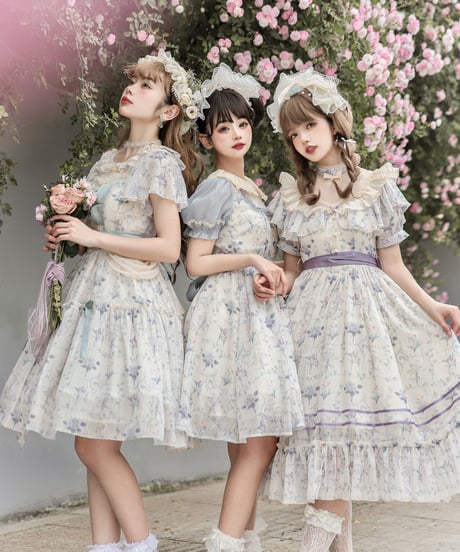 with PUJI Letter and Poetry サマーフラワーウォールシリーズ   あやめの心（紫）ロリィタドレス [LO517]