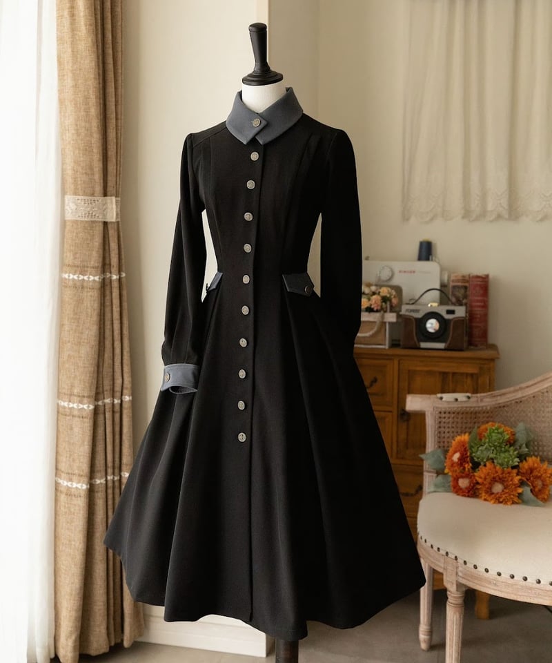 Forest Wardrobe 杉の森 ケープ付きコートワンピース [LO935] | Ros