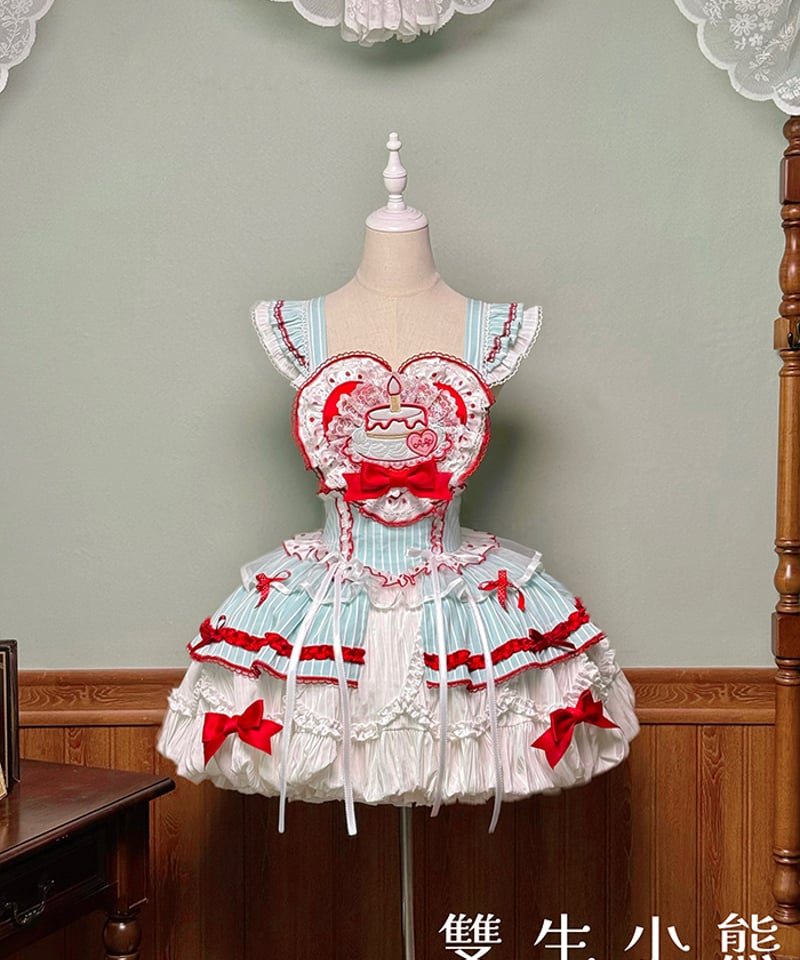 Twin Bears / ひとくちケーキ姫 緑赤ロリィタドレス ワンピース③