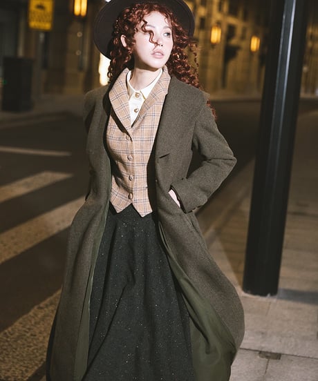 Charing Cross / ブラウングリーンのロングスタイル コート、ベスト、スカート、ブラウス ② [LO1279]
