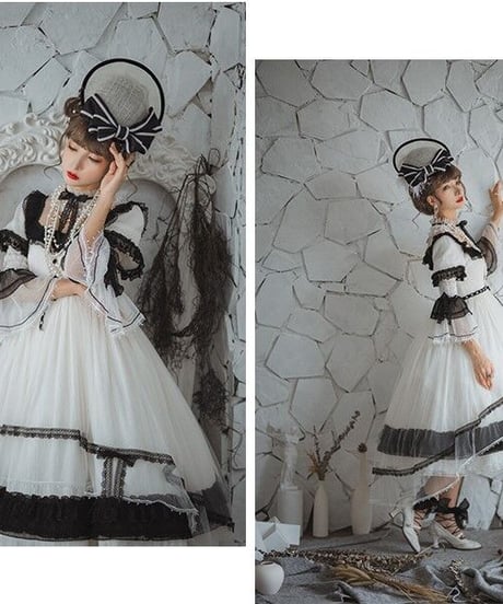 HinanaQueena ワルツ ホワイト ロリィタドレス ワンピース+帽子 XL [LO230]