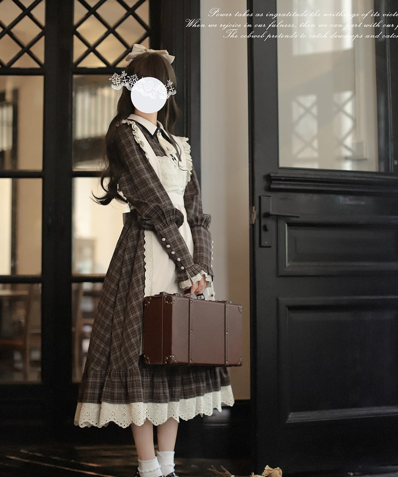 ロリータドレス イエロー チェック柄 フリル　胡桃木　エプロン　ワンピース ロリータドレス イエロー チェック柄 フリル 胡桃木 エプロン