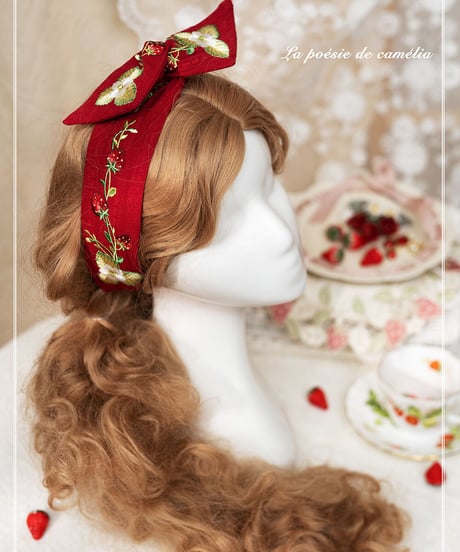 la poésie de camélia いちご 刺繍ロリィタ 刺繍ベルト・三角巾・ヘアバンド[LO474]