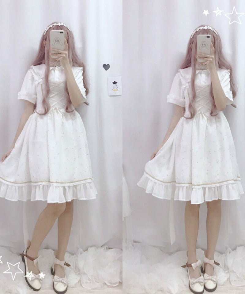 ロリィタ 星座柄 リボンストラップ スリム シフォン JSK ロリィタ 星座柄 リボンストラップ スリム シフォン JSK