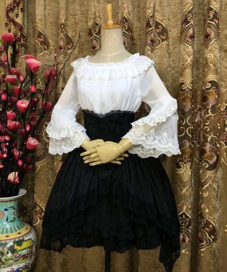 シフォン レース ラウンドネック 姫袖 ロリィタインナーブラウス [LO557]