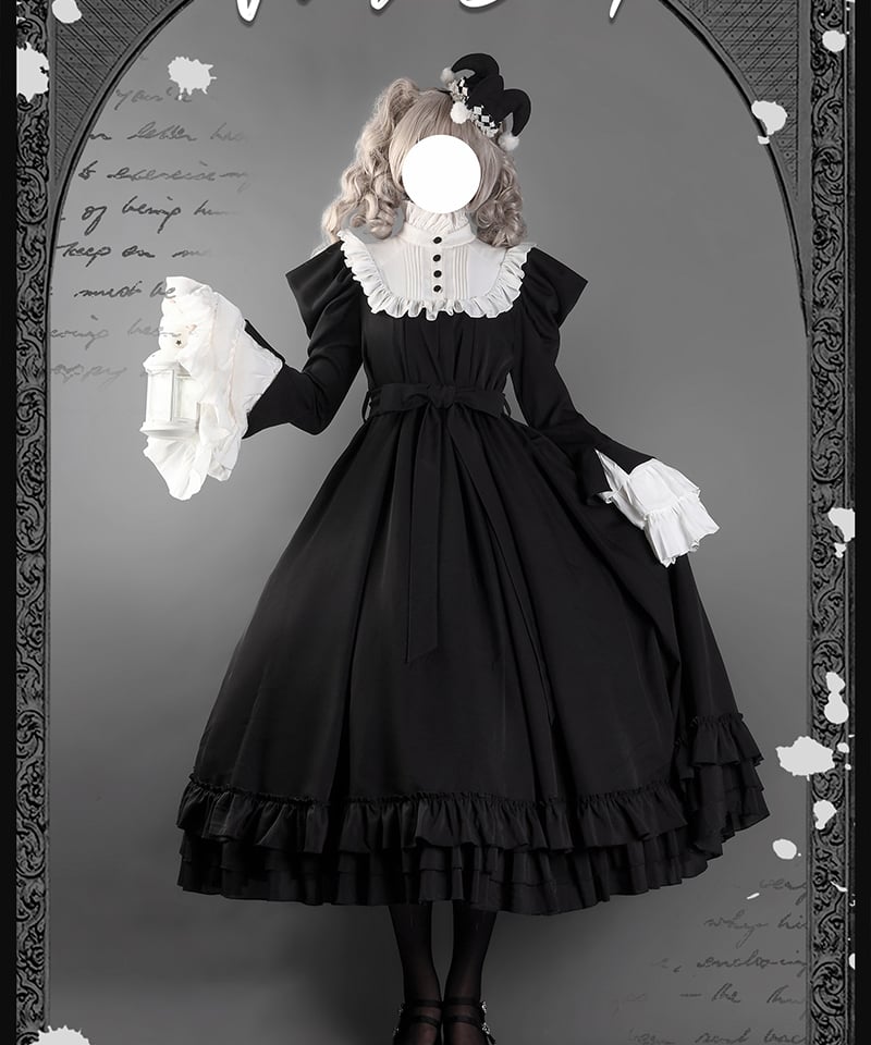 ALGONQUINS 重ね着風 市松 ゴシック ワンピース VantablackStudio / No.1 Doll ゴシック ワンピース [LO1379