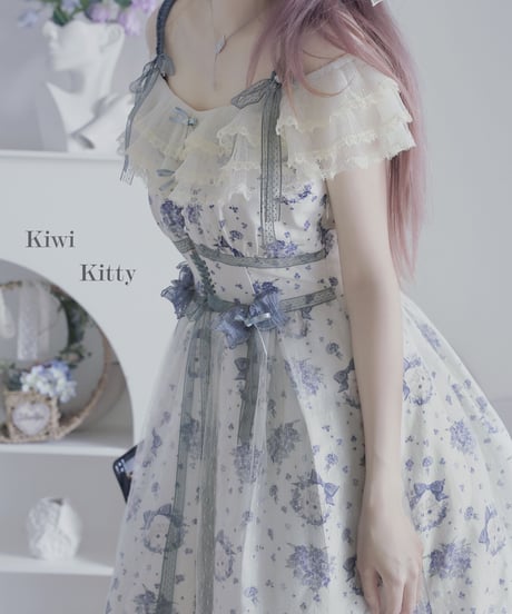 Kiwi Kitty 勿忘草と猫 JSK＋花丸＋帽子セット [LO550]