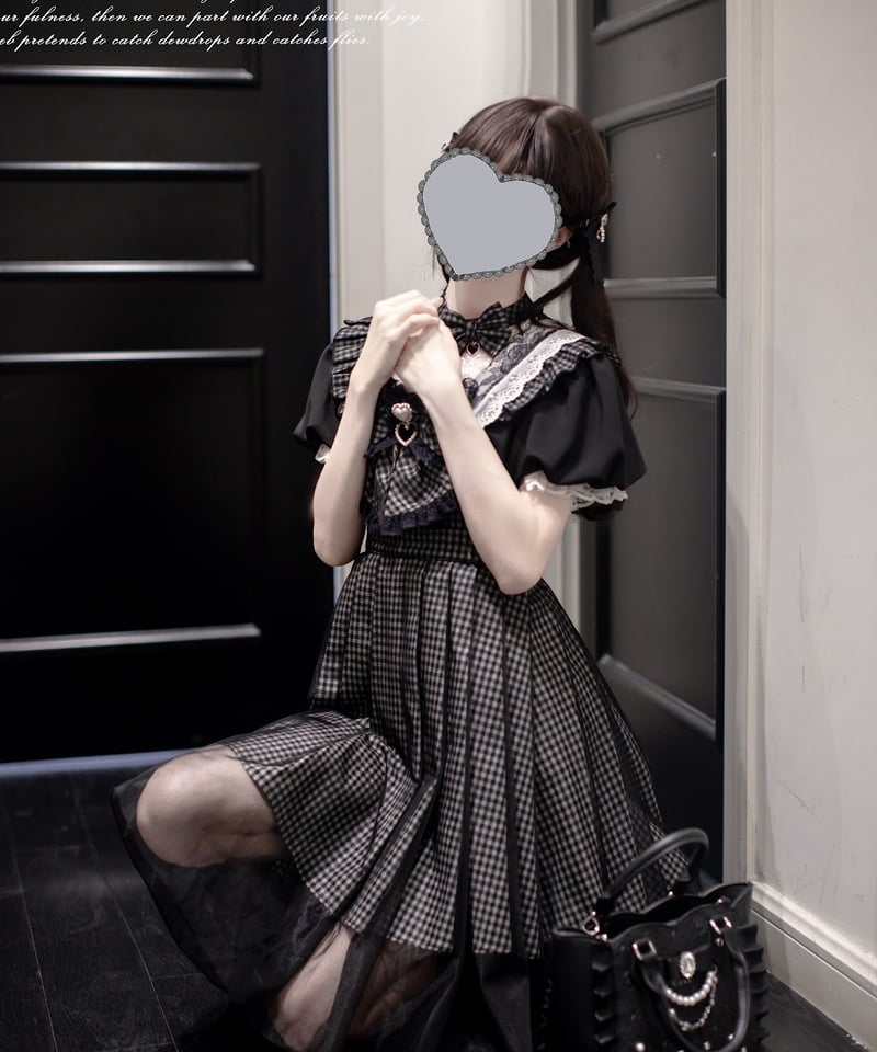 【かなん】ロリィタJSK ブラウス ボンネット　懐古　ブラック 甘ロリ c89a5cb7c5ffbc3ad76b9f84768dbe