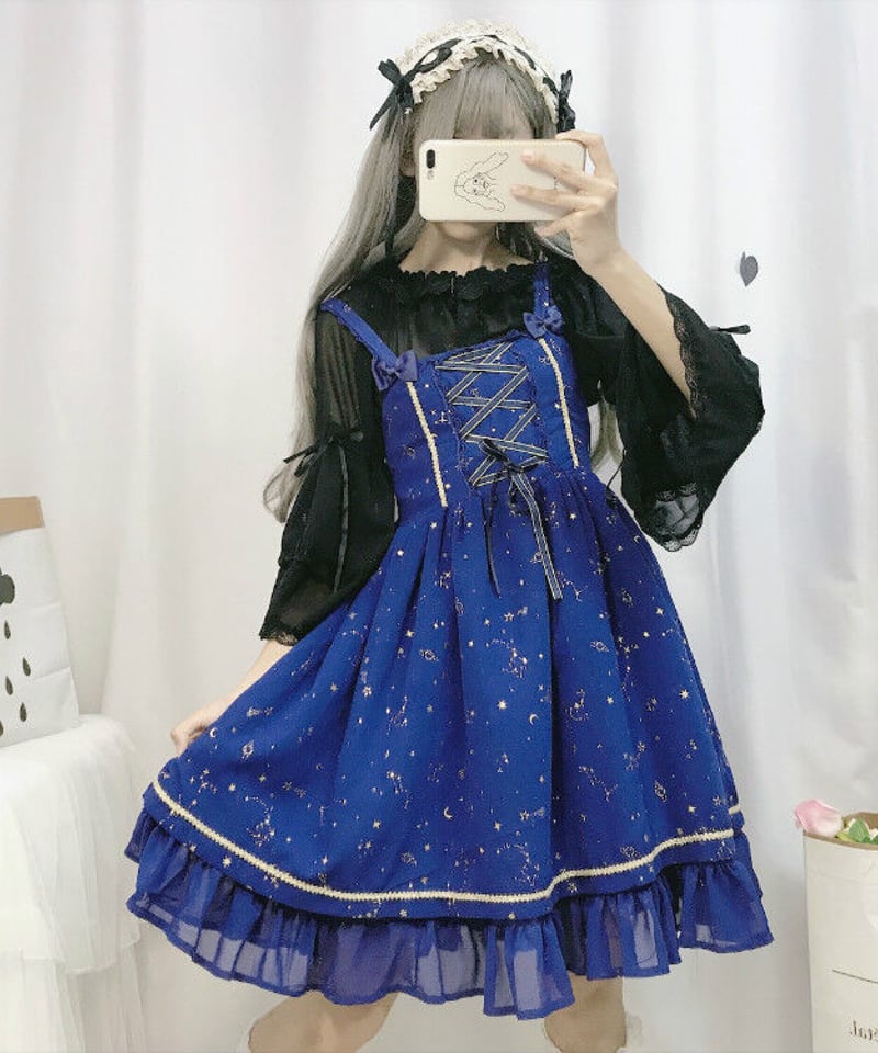 ロリィタ 星座柄 リボンストラップ スリム シフォン JSK ロリィタ 星座柄 リボンストラップ スリム シフォン JSK