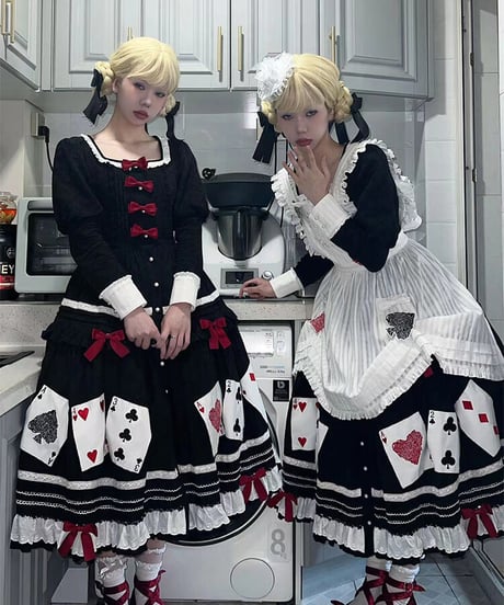 Beleganty Lolita / トランプ パッチ刺繍 アリス コットン ビッグスイング ドレス セット [LO617]